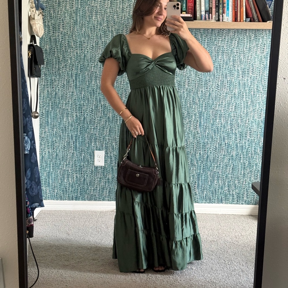 Anthropologie Free People Sundrenched silky satin green